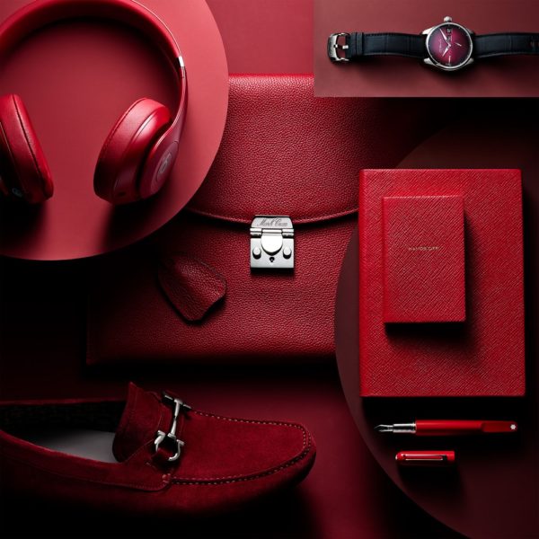 Red headphones and accessories