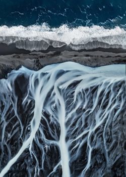 iceland glacial river reaches the sea